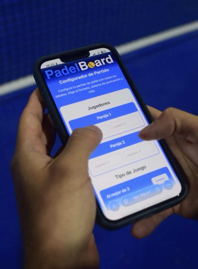 PadelBoard web app setting up a match