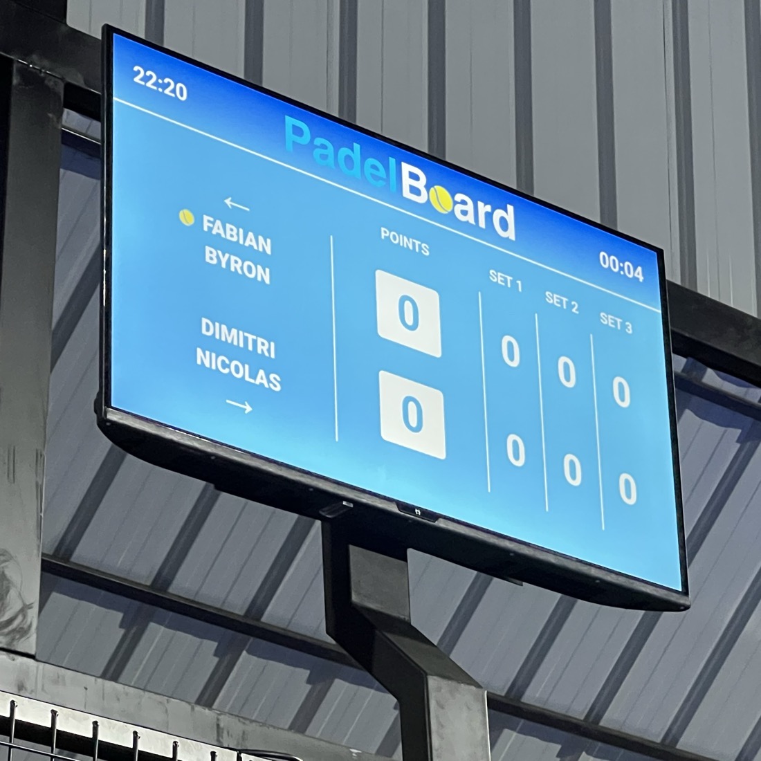 PadelBoard scoreboard live on screen